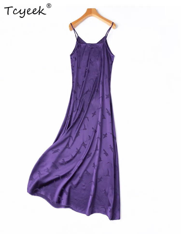 Tcyeek 93%  Mulberry Silk Slip Dress for Women 2026 Summer Dresses Fashion Smooth Jacquard Clothes for Ladies Vestidos De Mujer