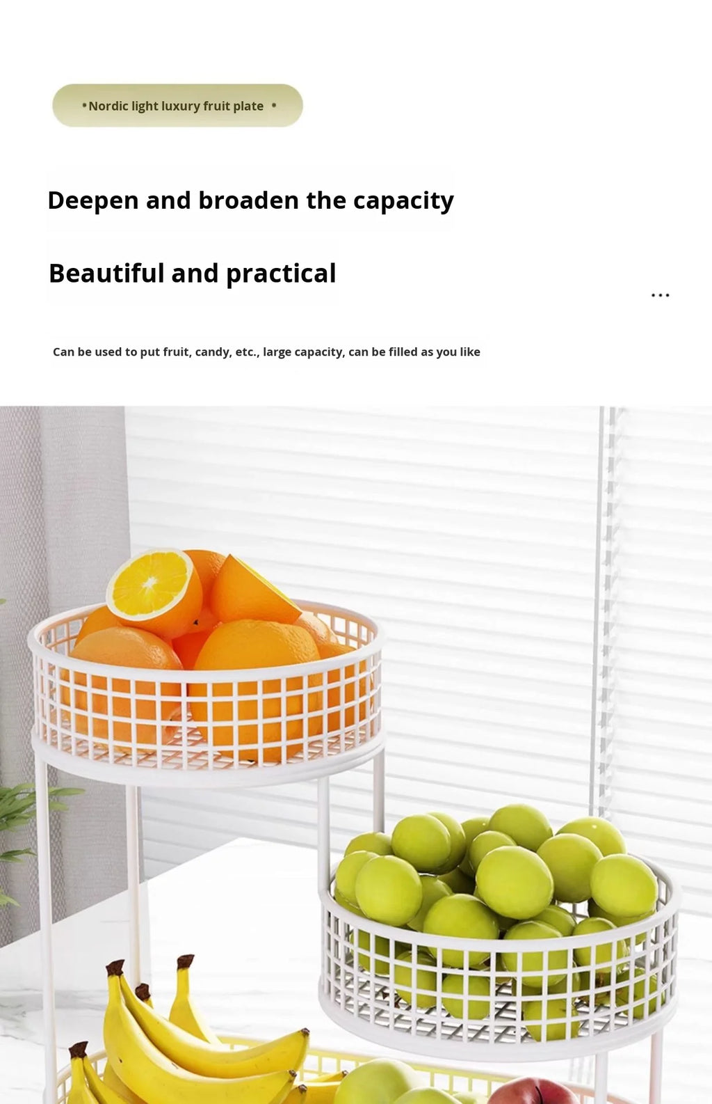 Bandeja de frutas de lujo ligera de múltiples capas, estante de almacenamiento de aperitivos de metal rectangular, cesta para mesa de centro de sala de estar