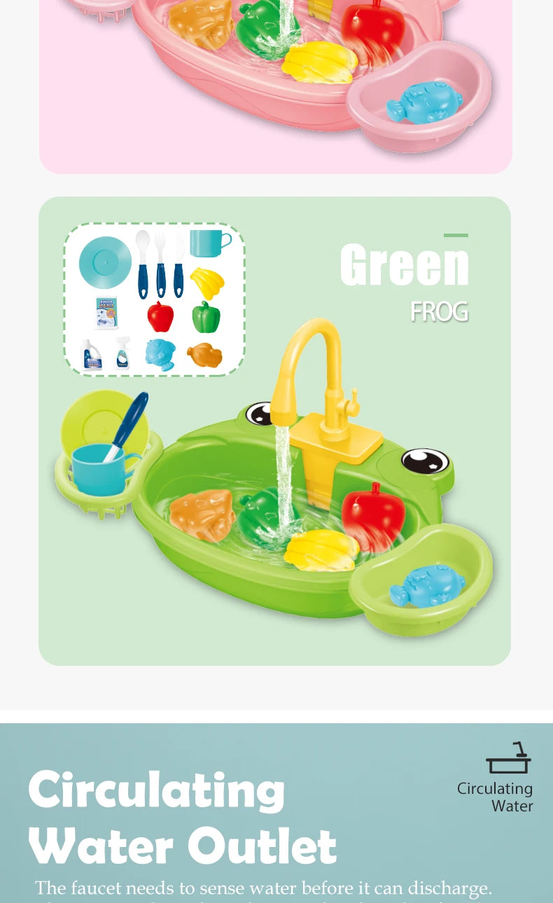 Juguetes de lavavajillas para fregadero de cocina, juguete de fregadero de cocina para niños pequeños, sistema de ciclo de agua automático eléctrico, regalos de juguete para niños