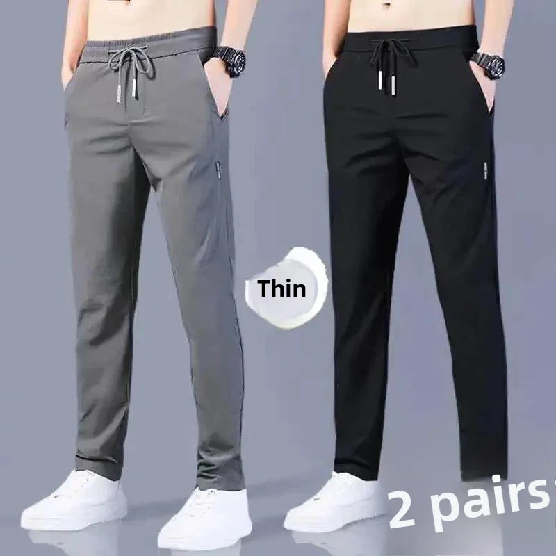 Summer Casual Ice Silk Pants Men's Trendy Large Size Long Trousers Korean Style Thin Straight Loose Sports Pants Quick Dry