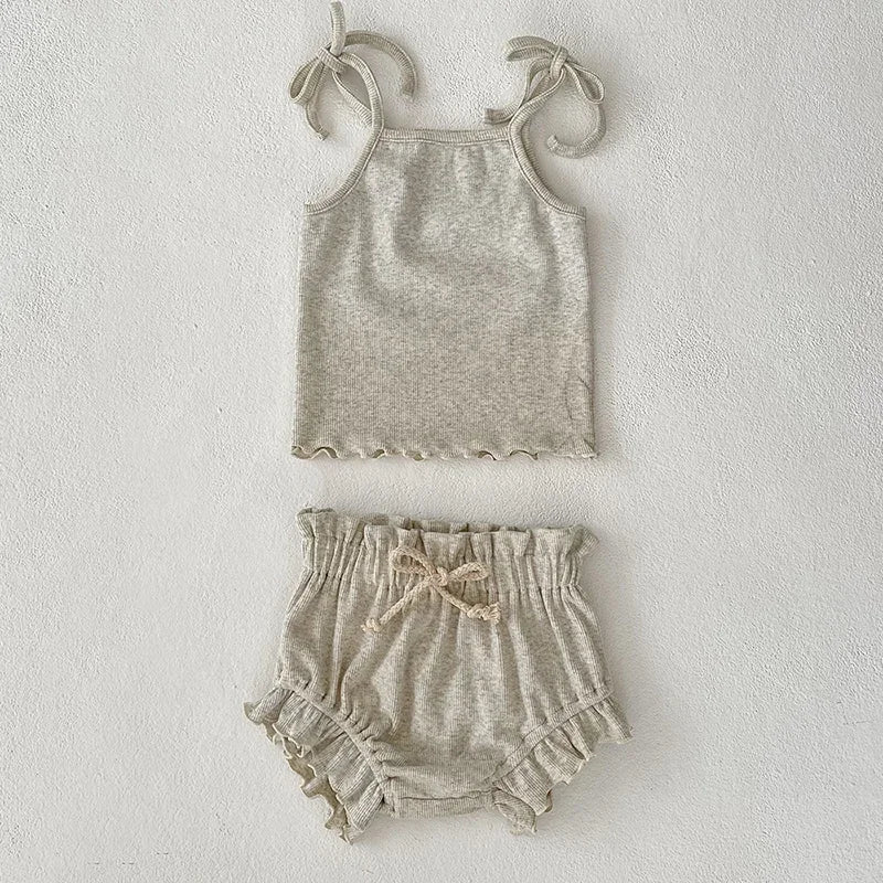 2026 New Summer 0-24M Toddler Baby Girl Clothes Suit Infant Baby Girls Clothing Set Sleeveless Solid Color Vest+Pp Shorts