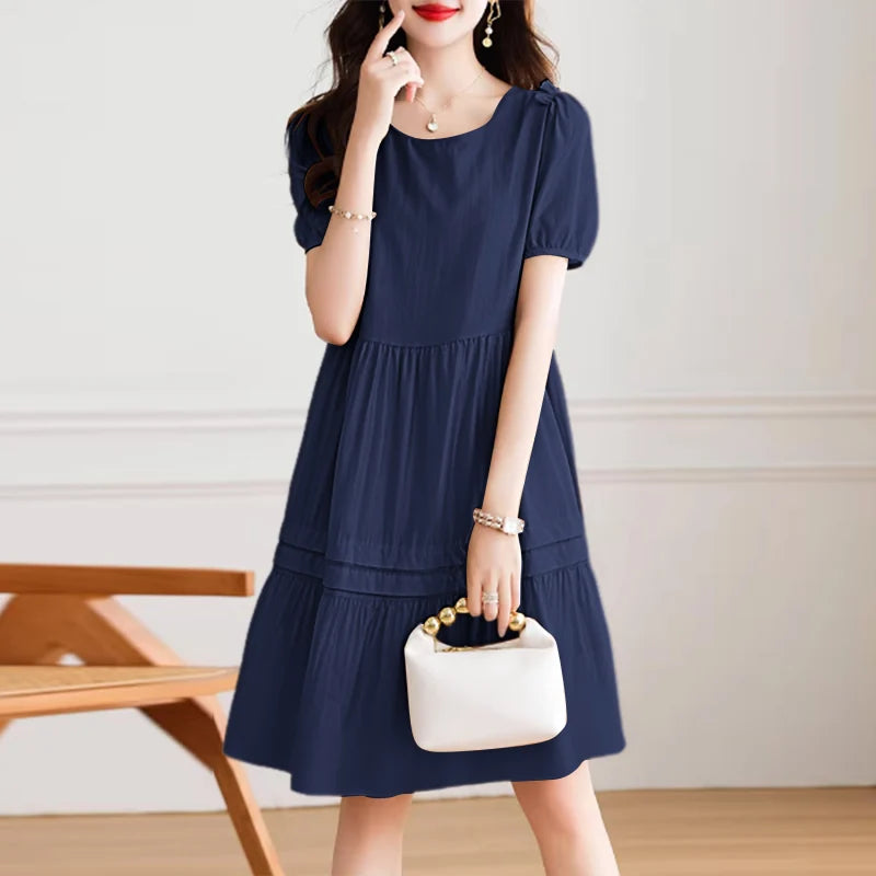 Fashion Summer Sundress ZANZEA Women Casual Short Sleeve O Neck Dresses 2026 Eleagnt Solid OL Work Dress Holiday Pleated Vestido