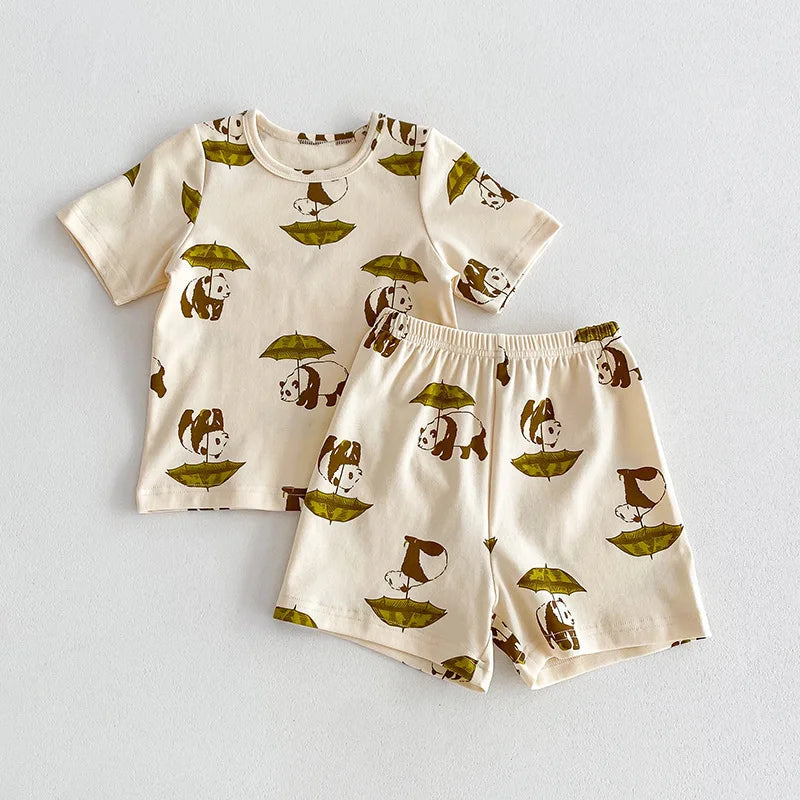 Pure Cotton Kids Tracksuit Set For Boys Full Print Tee And Shorts Soft Summer Comfort 2025