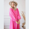 100% Cotton Gauze Muslin Night Dress For Women Sexy V-Neck Long Sleeve Maxi Party Birthday Dress Beach Boho Sundress