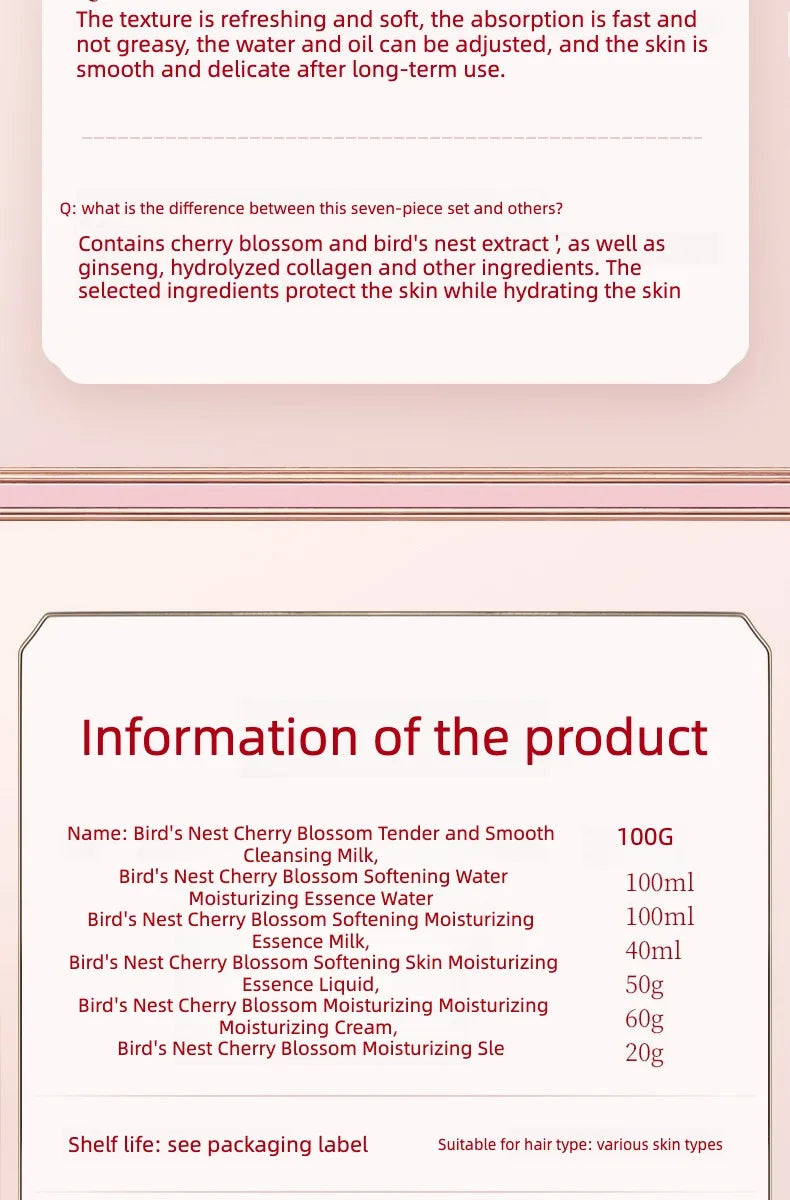 Cherry Blossom  Moisturizin Anti-Wrinkle Set Reduces Fine Lines Repairs Skin Hydrates Brightens Anti-Aging Firming Skin care