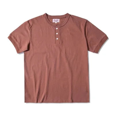 Red Tornado Short Sleeve Henley T-Shirt Heavyweight Cotton Men Every Day Tee Amekaji