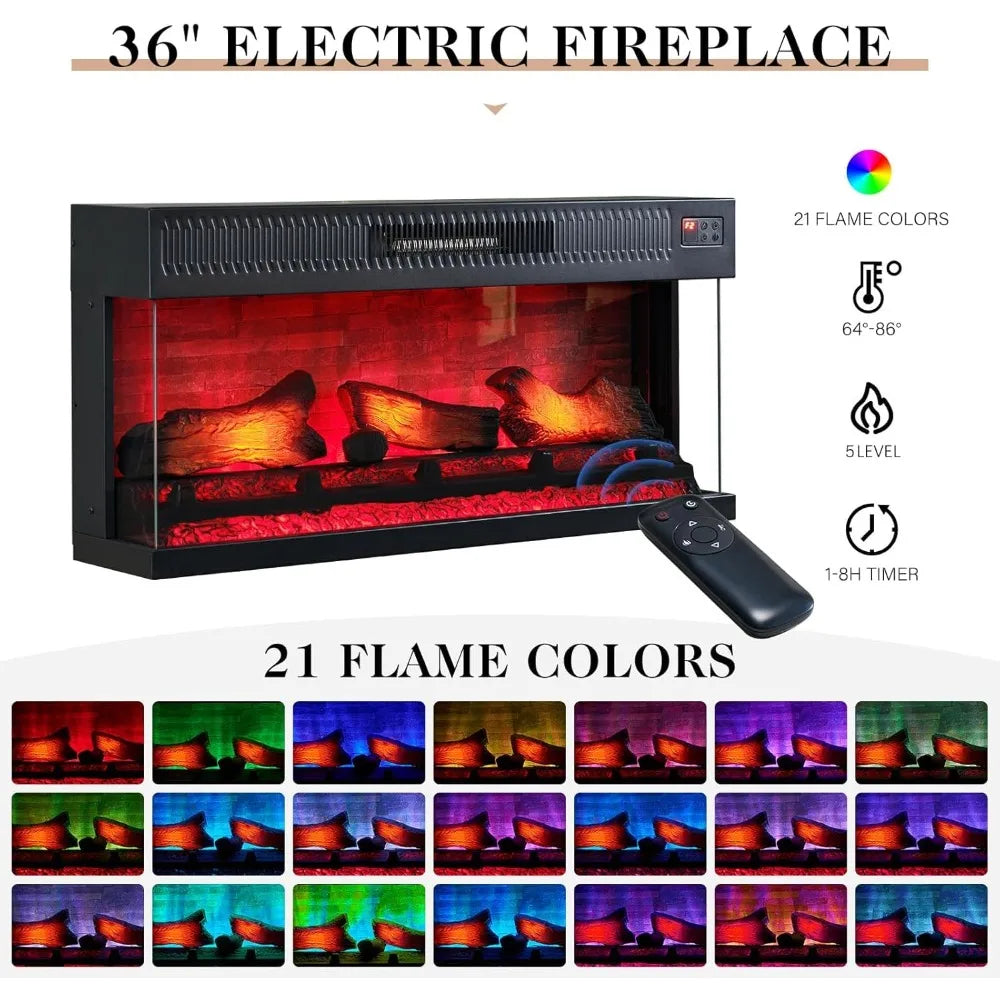 Farmhouse 70" Fireplace TV Stand with 36" Electric Fireplace 3-Sided Electric Fireplace, Media Entertainment Center , Customized