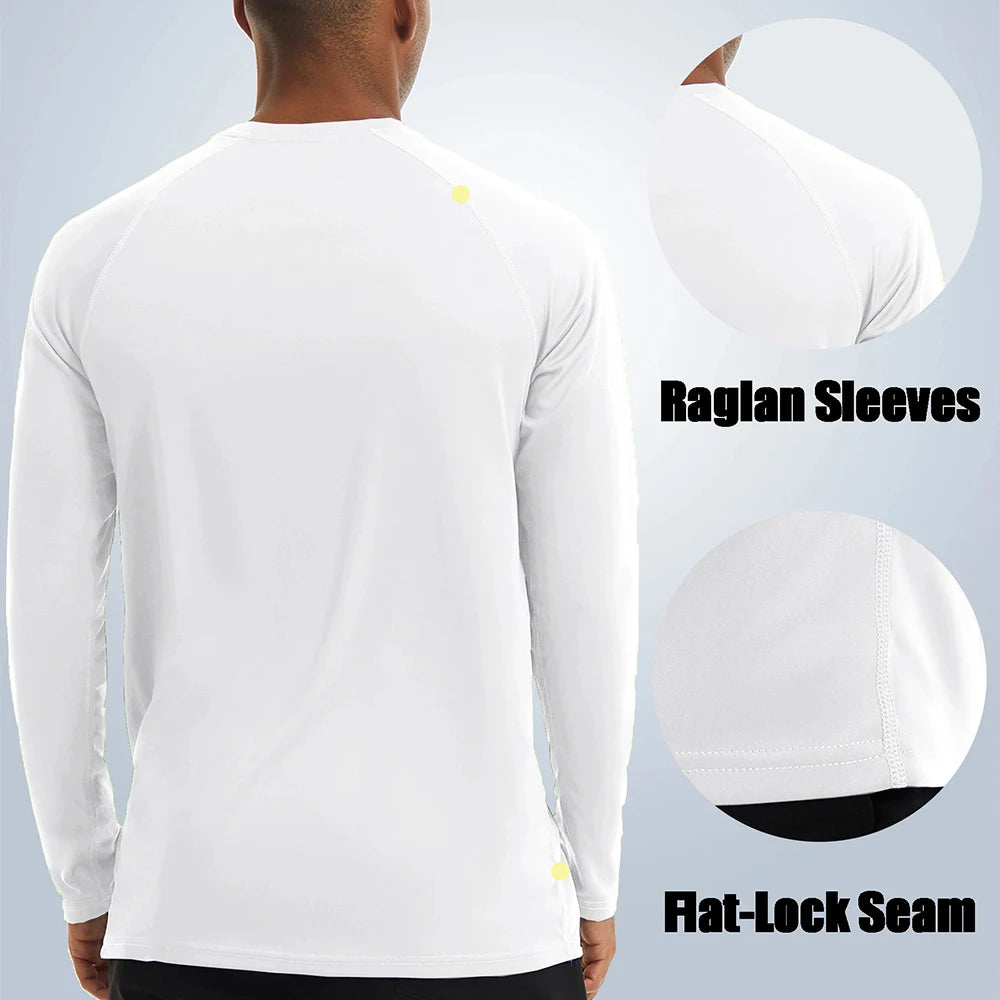 Upf50+ Men'S Sunscreen Uv Protection T-Shirt Solid Color Long-Sleeved Round Neck Outdoor Hiking Fishing Quick-Drying Tops