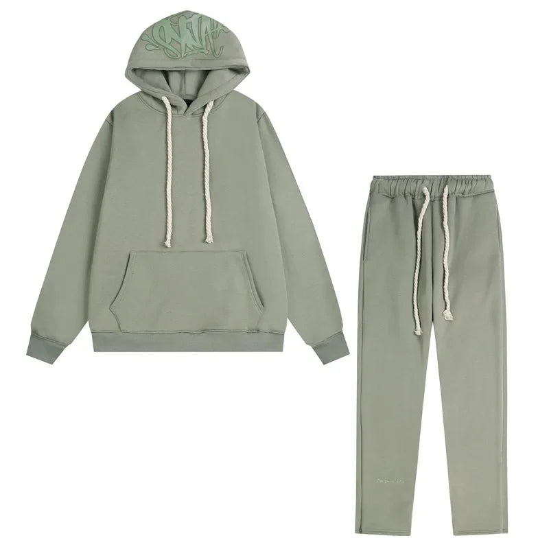 Outdoor Fashion Synaworld American Street Hip Hop Fleece Suit Men's and Women's Trend Casual Hooded Sweater Sports Pants