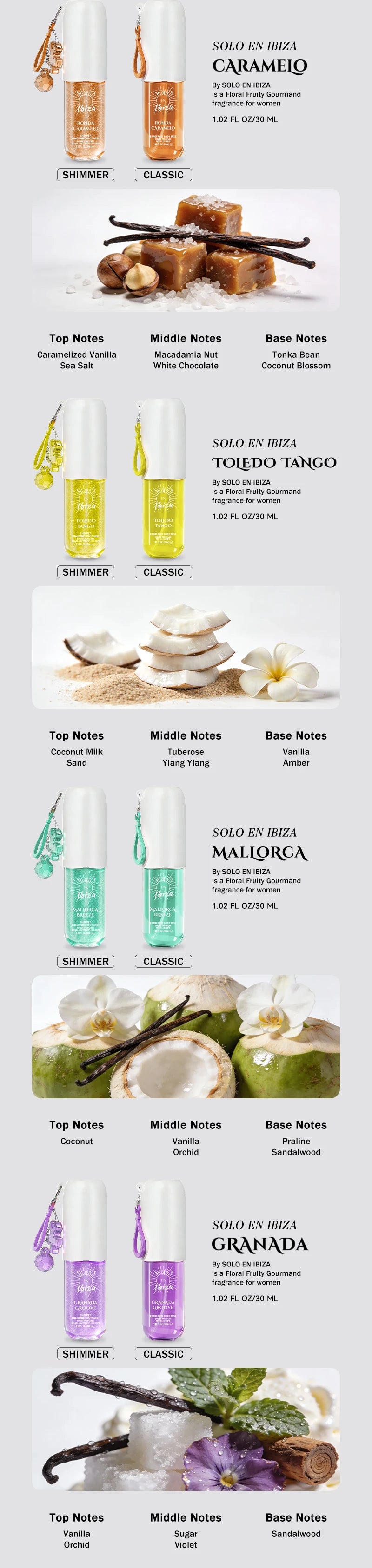 SOLO EN IBIZA 8-Piece Body Mist Set, 8 Scents, Long-Lasting Travel Perfume,Suitable for daily usee,Perfect Valentine's Gift