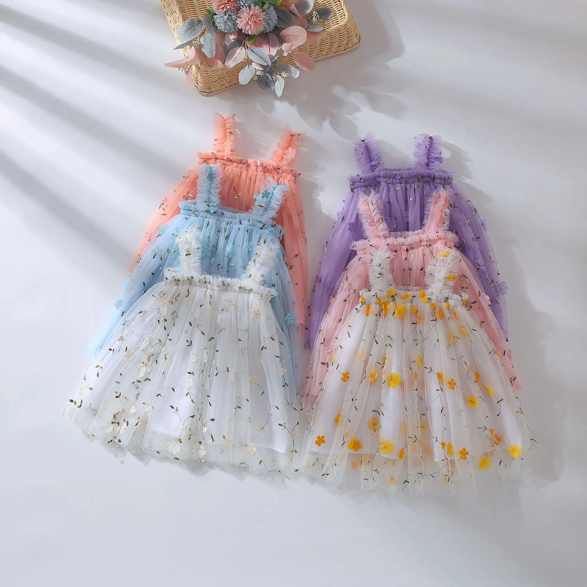 Toddler Baby Girl Princess Embroidery Strap Tutu Dress Sleeveless Flower Kid Mesh Vestido Party Birthday Baby Girl Beach Clothes
