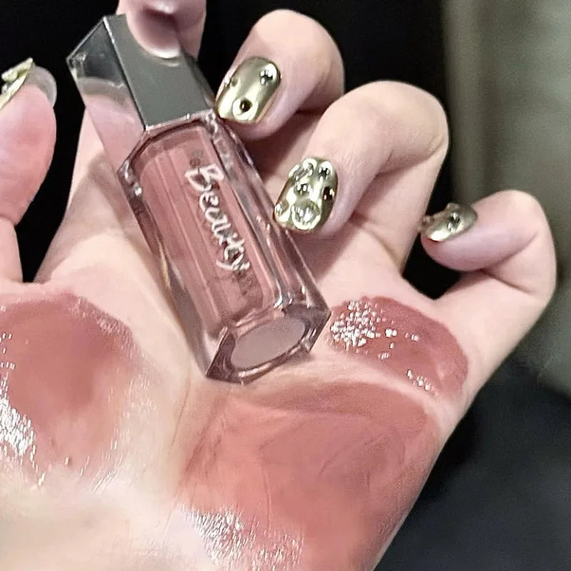 Ice Transparent Brown Lip Gloss Moisturizing Glossy Liquid Lipstick Water Light Glass Mirror Lip Glaze Long-lasting Beauty Lips