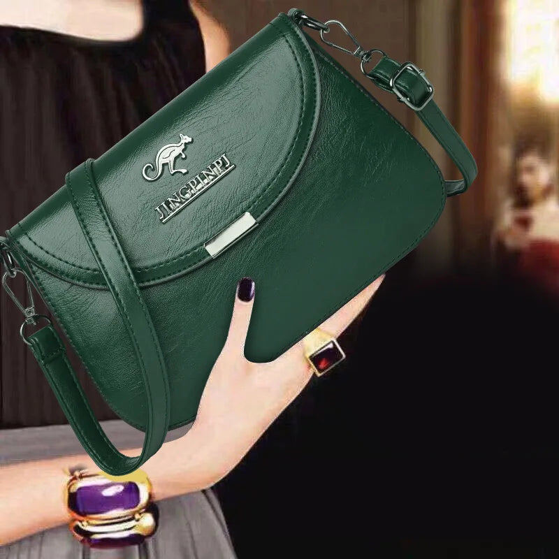 Soft Faux Leather Crossbody Bag, Metal Kangaroo Logo Mini Shoulder Purse, Adjustable Thin Strap Messenger Handbag for Women