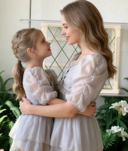 Parent-child Swimsuit Cute Puffed Sleeve Princess Dress One-piece Dress Style Parent-child Swimsuit