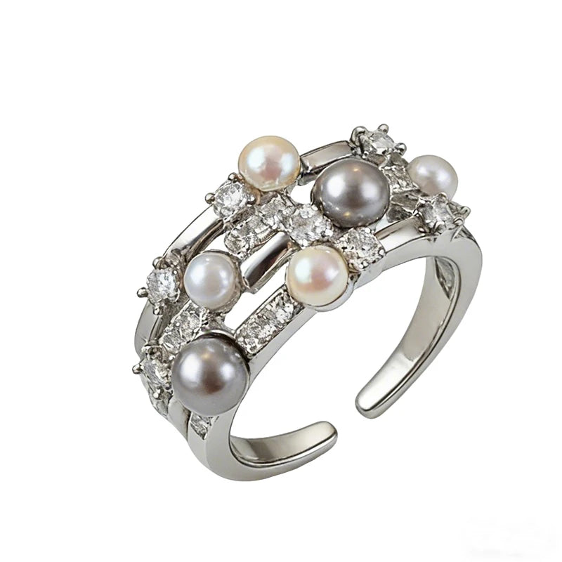 Cold Wind Imitation Pearl Zircon with Multi Layer Metal Open Rings 2026 Gothic Girl's Trendy Jewelry Luxury Jewelry For Women