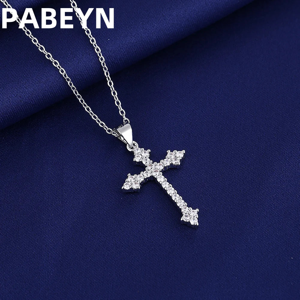 925 Sterling Silver AAAAA Zircon Cross Hip-Hop Necklace