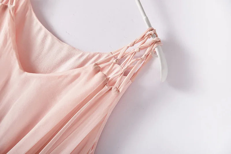 100%Real Silk Elegant Dresses, Women Sleeveless Elastic Waist, Beach Vacation Fairy Dress, 2024 Summer Fall