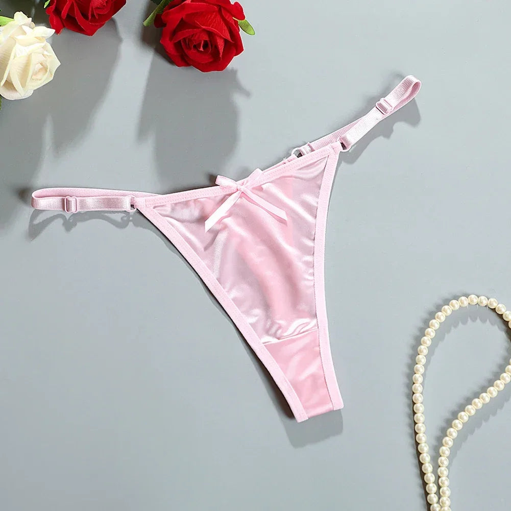 Sexy Women's Satin Soft G-Strings Thongs T-Panties Low Waist Bow Briefs Shorts Comfortable Female Underwear Трусы Женские