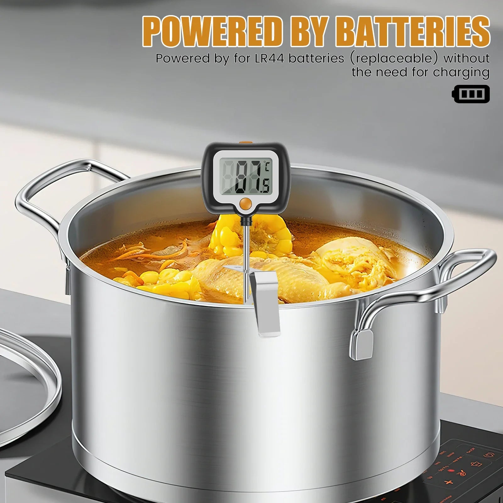 Food Thermometer Digital Real-Time Reading Meat And Beverage Thermometer With LCD Display 180 Degree Rotating Kitchen Thermomet