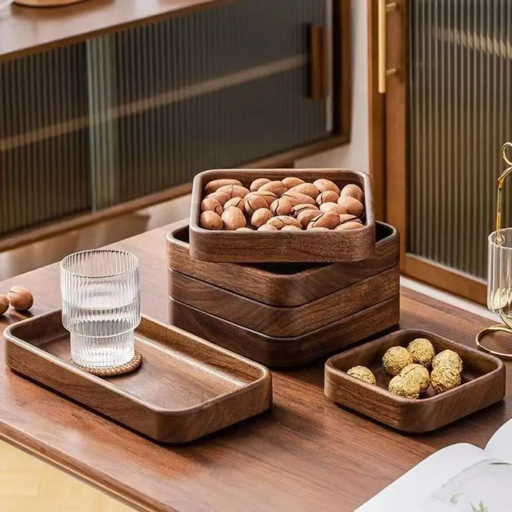 Japanese Style Wooden Fruit and Snack Tray - Round/Square Stackable