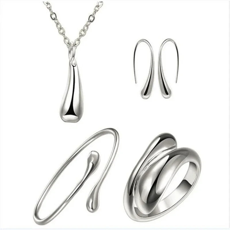 Charms 925 Sterling Silver Wedding Jewelry Set For Women Pendant Necklace And Earrings Top Quality