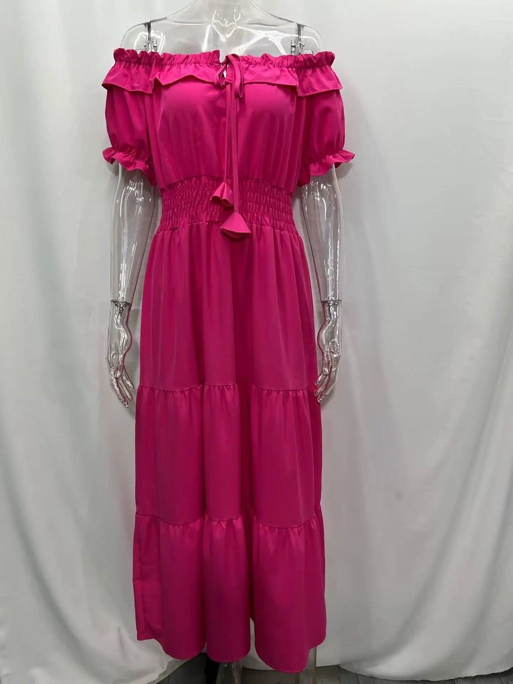 Summer Sexy Off Shoulder Slash Neck Ruffle Beach Party Dress Elegant Women Fashion Red Lace-up Pleated Holiday Long Dresses Robe