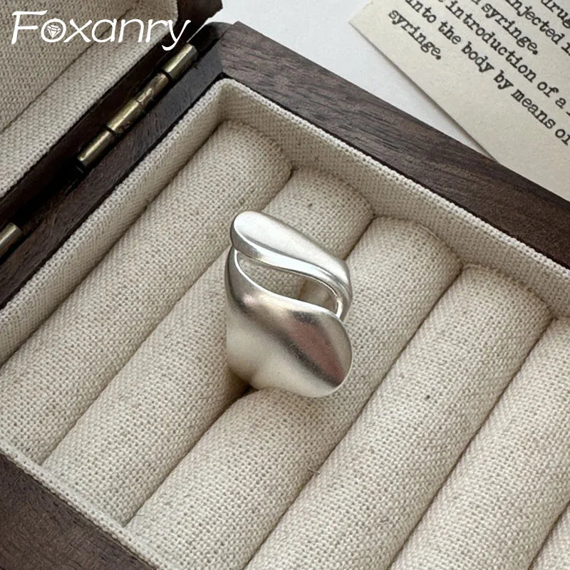 Foxanry Silver Color Scrub Geometric Rings For Women'S Couples Creative Design Vintage Fashion Minimalist Daily Jewelry