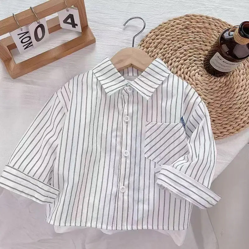 Ienens Kids Plaid Long Sleeve Shirt - Cotton Blend Preppy Style