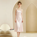 Summer Women Solid Plus Size Ice Silk Sexy Long Spaghetti Strap Nightgown Side Slit Close Fitting Sleep Dress Lingerie Sleepwear