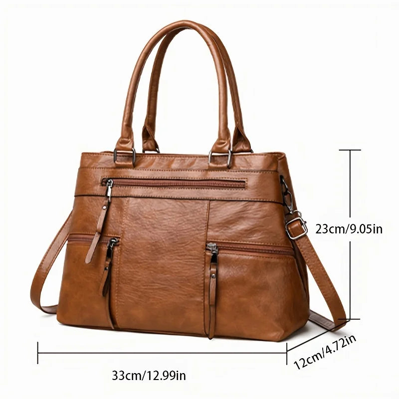 Retro Style Women Tote Bag Spacious, High Quality PU Shoulder/Crossbody Bags with Multiple Pockets, Chic, Ideal for Daily Use