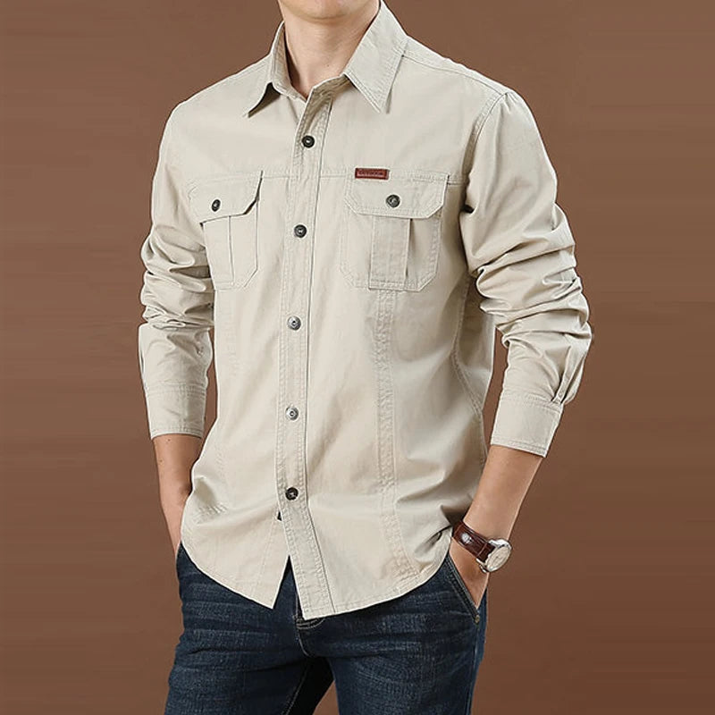 Military Tactical Men's Long Sleeve Shirt Cotton Casual Slim Fit Top Men's Outdoor Combat Training Sports Clothing Plus Size 5XL