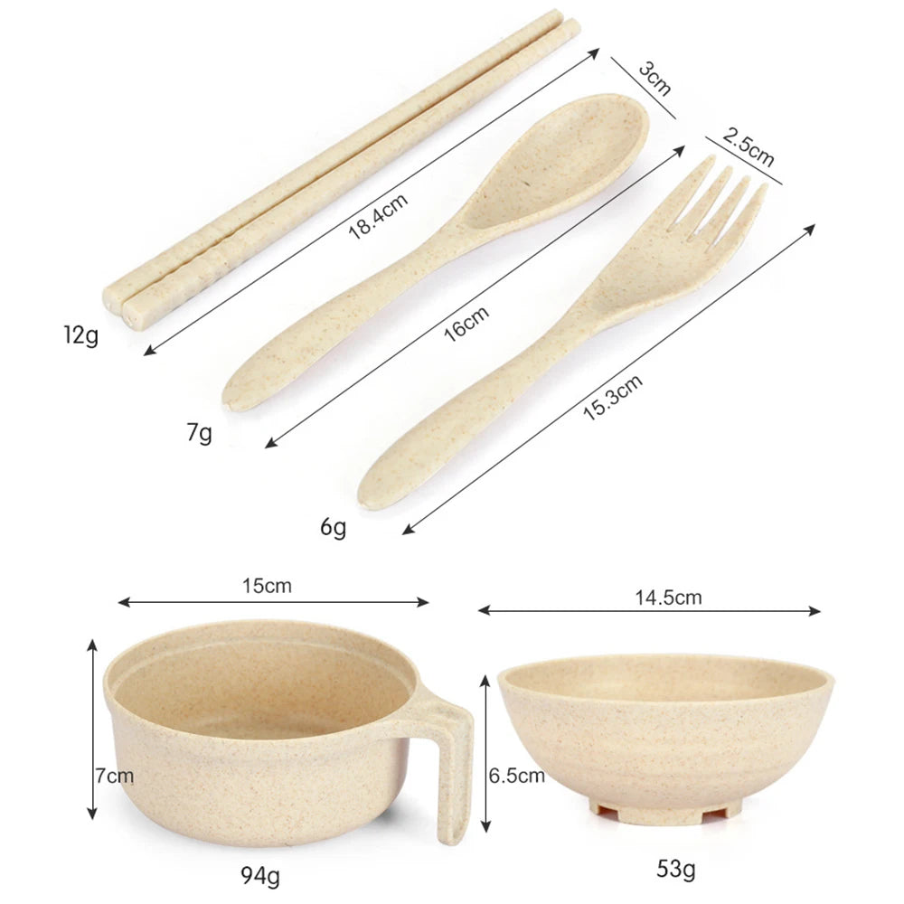 High Grade Wheat Straw Dinnerware Set Children's Unbreakable Dishes Tableware Fork Spoon Chopsticks Bowls Cup Dish Camping Set