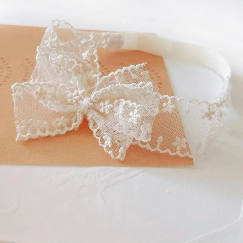 White Lace Bow Baby Headbands for Girl Cute Bowknot Hair Band Elastic Infant Turban Newborn Headwear Baby Hair Accessories 머리띠
