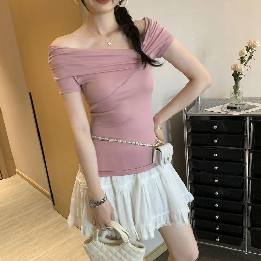 Fashionable Versatile French Style Slim Fit Shoulder Baring Shirt Women's Summer Simple New Beautiful Sleeveless Top