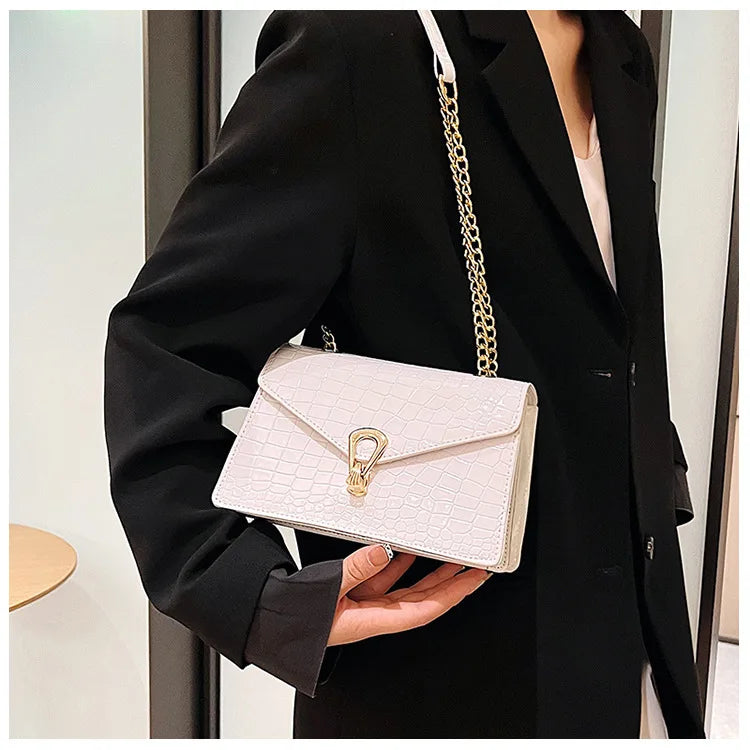 Crocodile Pattern Shoulder Bags For Women Fashion Chains Squre Bag Purse Female Pu Leather Crossbody Handbag Daily Phone Clutch