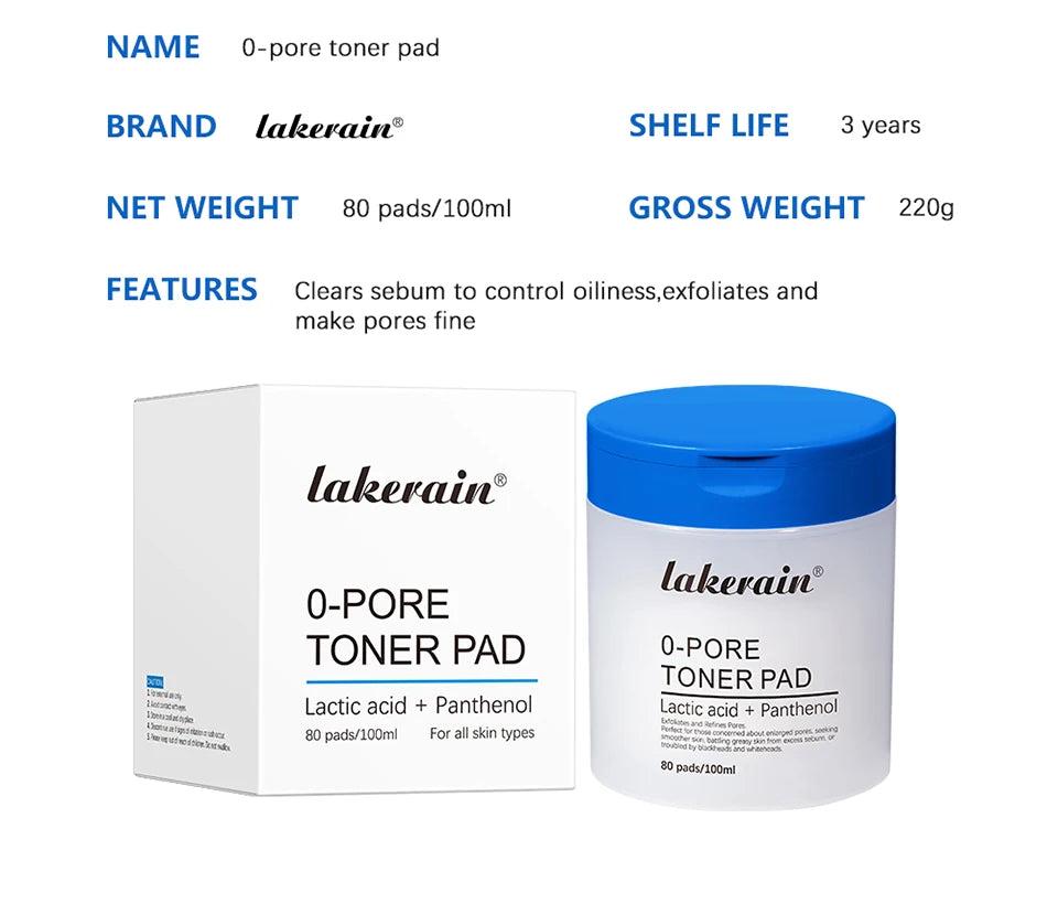 Lakerain 2Pcs Set 0-Pore Toner Pad & Salmon PDRN Pink Peptide Facial Serum Deep Moisturizing Glow Korean Facial Skin Care Kit