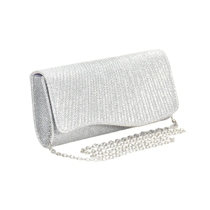 2026 New Women Fold Glitter Handbag Shiny Envelope Evening Bag Ladies Pleated Silver Clutch Chain Wedding Party Mini Long Purse