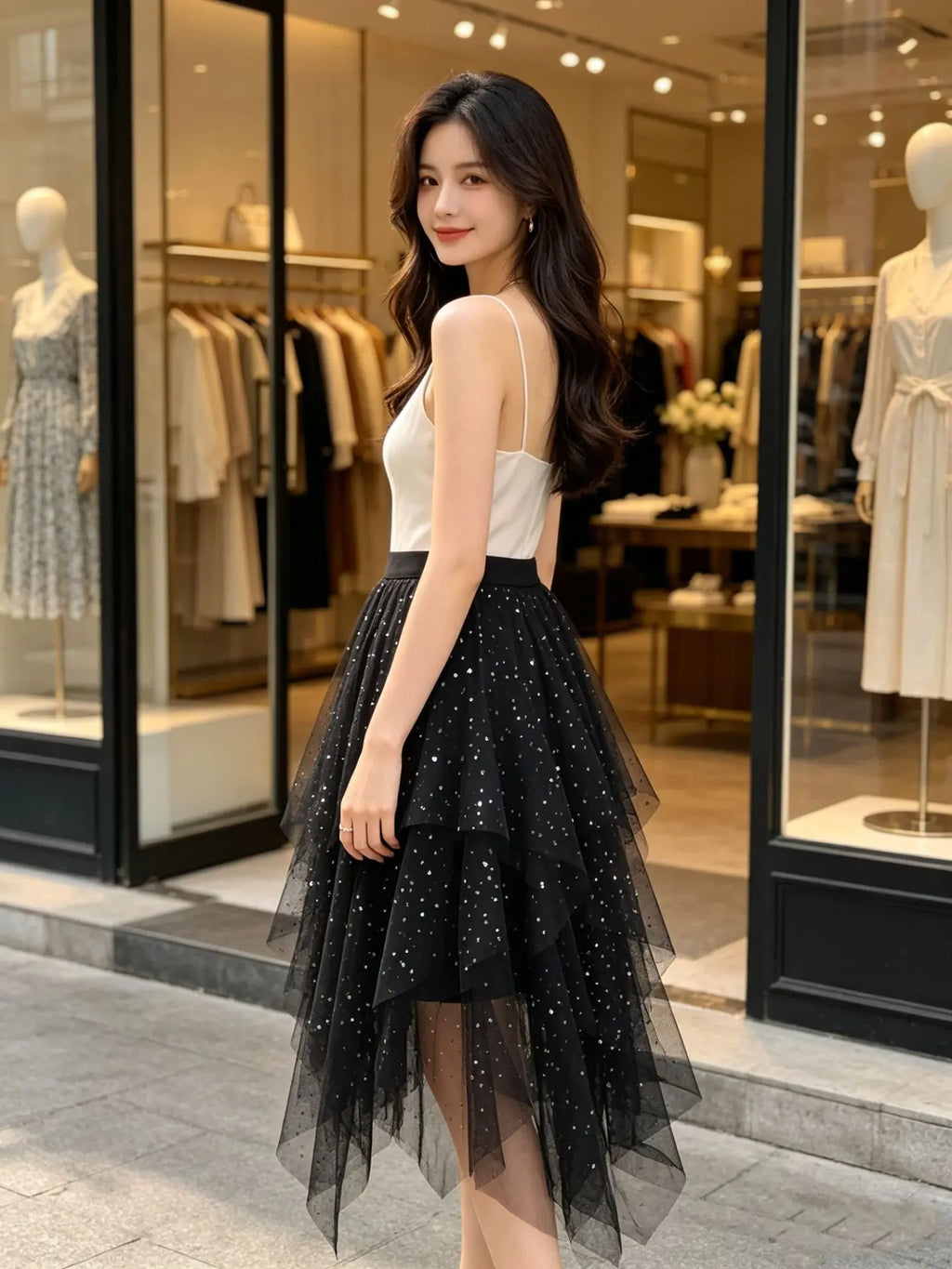 High Waist Multi-Layer Tulle Skirt Irregular Design Versatile Mid-Length Puffy Tutu Skirt for Youth Teen Girls Women
