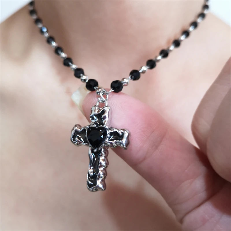 Star Cross Bowknot Pendant Necklace For Women'S Egirls Y2K Cool Neck Jewelry Clavicle Chain Original Korean Fashion