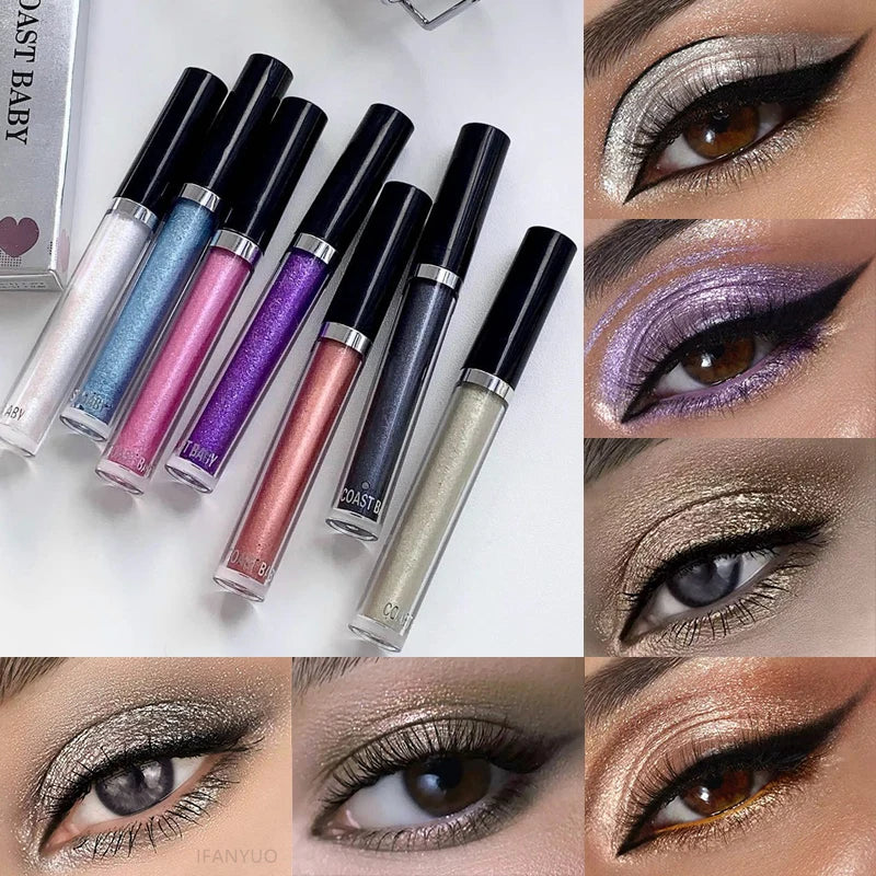 12 Color Pearlescent Liquid Eyeshadow Makeup Natural Smokey Silver Shimmer Diamond Glitter Shadows Waterproof Lasting Eye Makeup