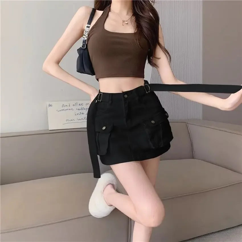 High-Waisted Mini Dress Denim Skirt Women's Summer Workwear A- Line Bodycon Skirt Trendy Semi-Pants Skirt