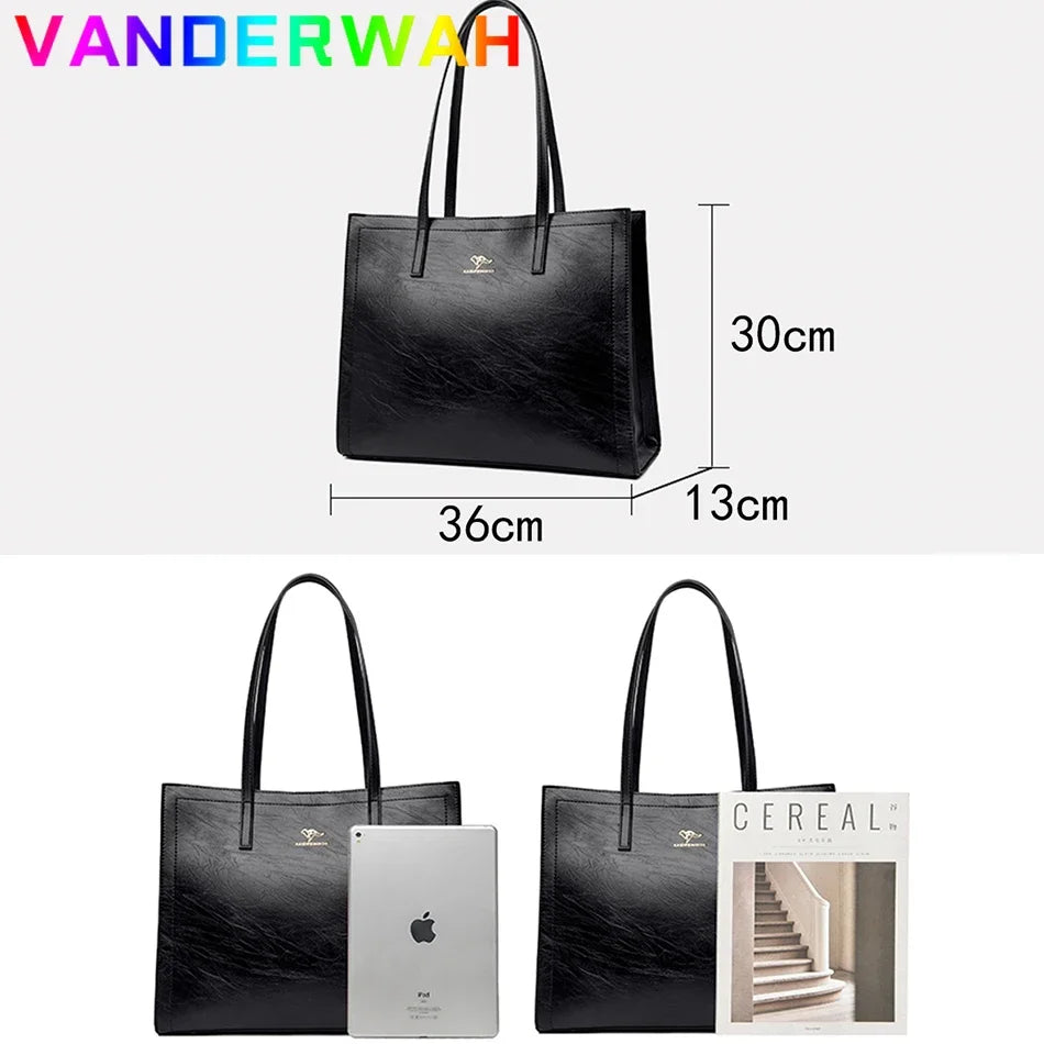Vintage Large Capatity Tote Shoulder Bags Fashion Top-Handle Bags High Quality Leather Bags Casual Letter Design Handbag