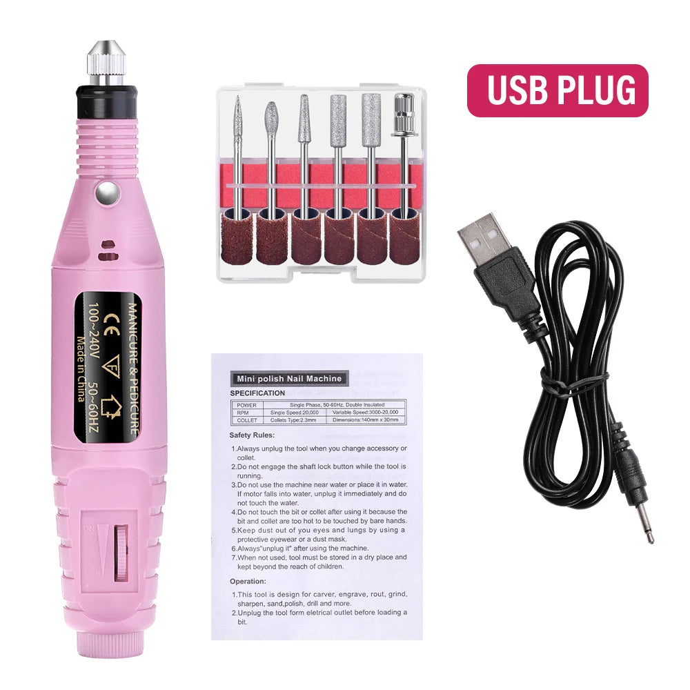 LULAA Portable Electric Nail Drill Machine Set Gel Polish Remover Dead Skin Nail Polishing Tools Kit Sander Nails Accessories