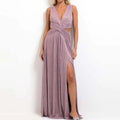 Lady Trendy Backless Sleeveless Banquet Dress Temperament High Waist Women's Pleated Dress Elegant Hollow Out V-neck Party Dress