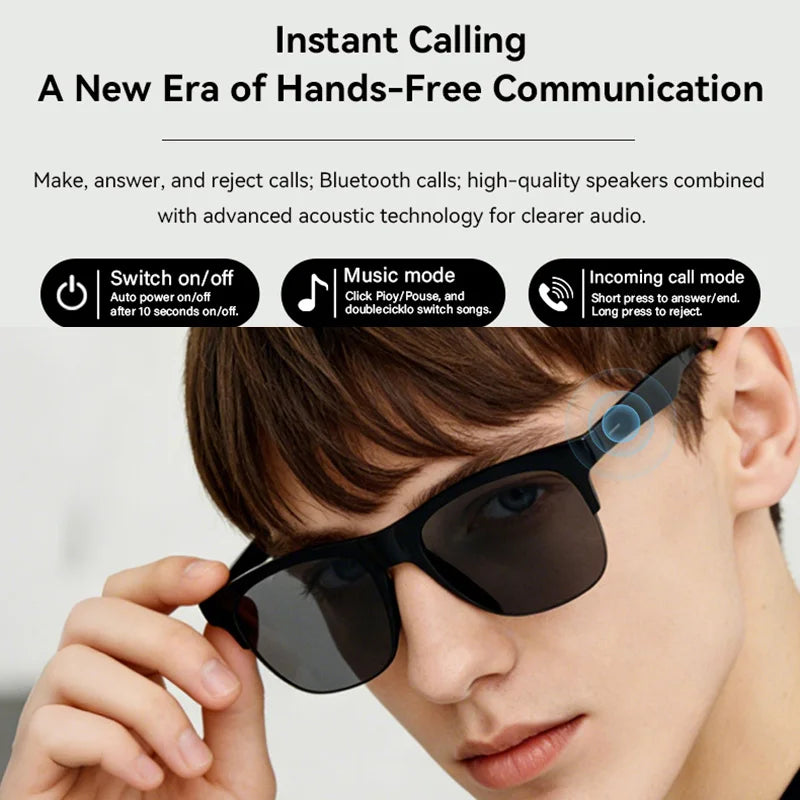 Lenovo Smart Bluetooth Glasses Touch Control Hands-Free Calls Music Remote Camera Voice Assistant for Travel Sports Sunglasses
