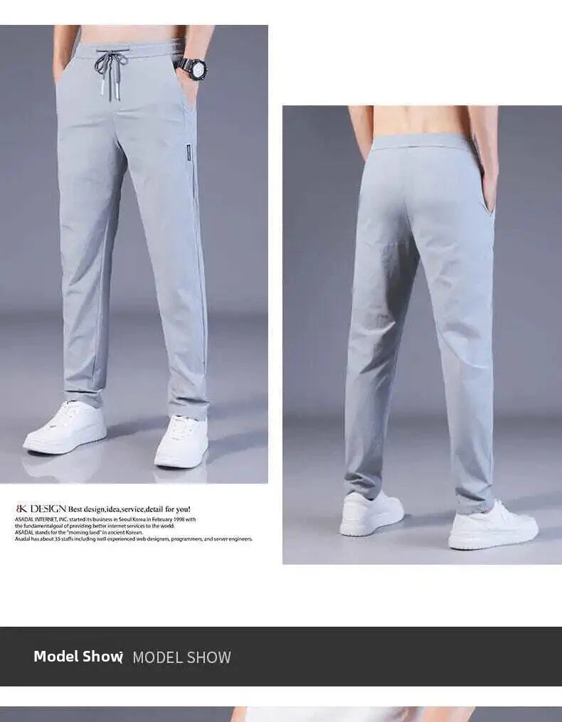 Summer Casual Ice Silk Pants Men's Trendy Large Size Long Trousers Korean Style Thin Straight Loose Sports Pants Quick Dry