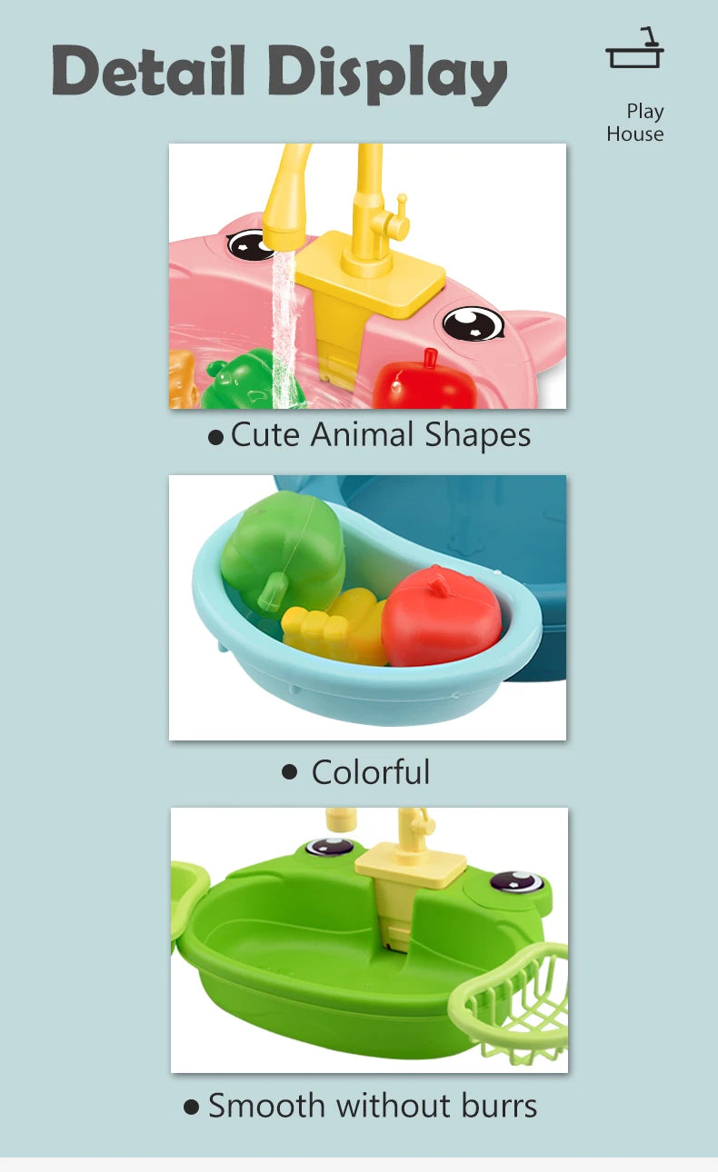 Juguetes de lavavajillas para fregadero de cocina, juguete de fregadero de cocina para niños pequeños, sistema de ciclo de agua automático eléctrico, regalos de juguete para niños