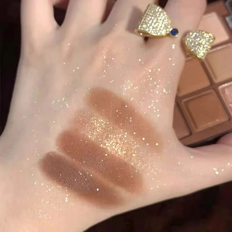 9 Colors Glitter Eyeshadow Palette Chocolate Brown Shimmer Matte Acrylic Eye Shadows Palette Waterproof Korean Makeup Cosmetics