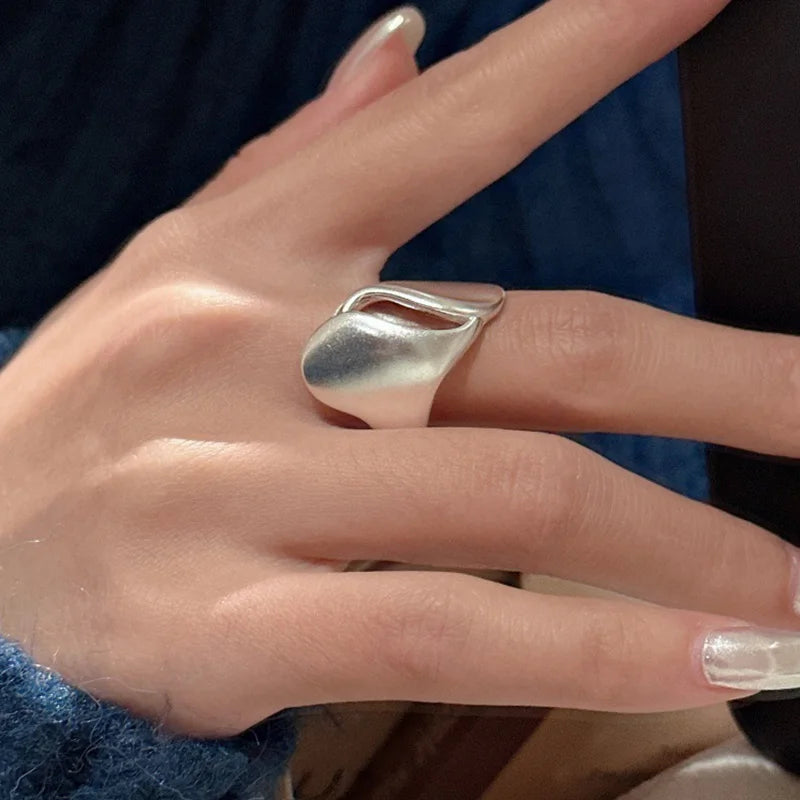 Foxanry Silver Color Scrub Geometric Rings For Women'S Couples Creative Design Vintage Fashion Minimalist Daily Jewelry