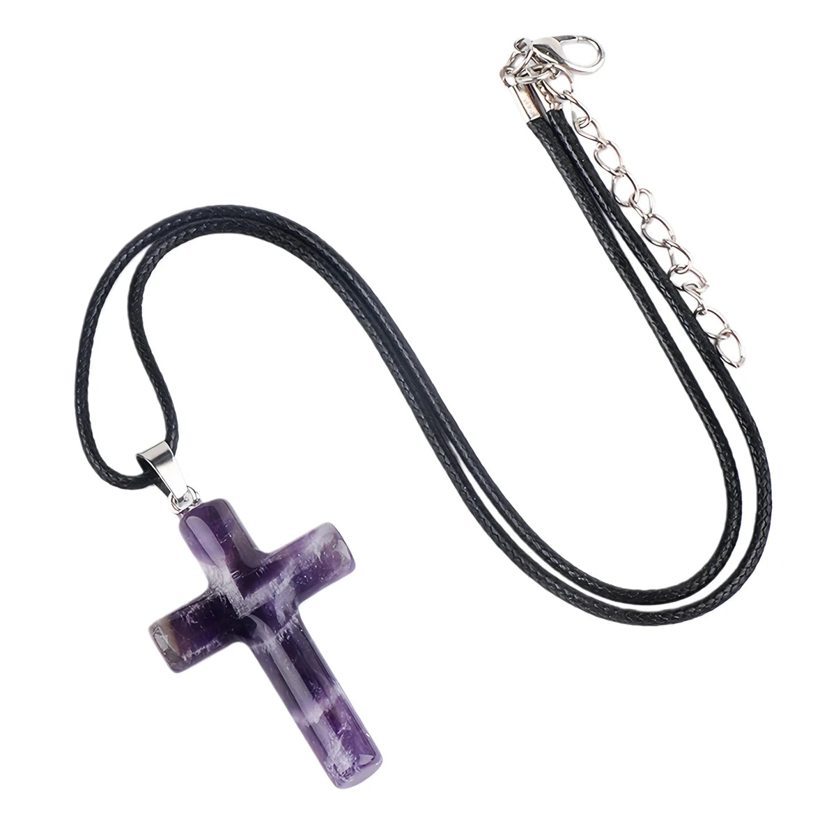 Handmade Craved Cross Gemstone Pendant Necklace for Women Men Healing Chakra 27x40MM Crystal Charms Choker Jewelry